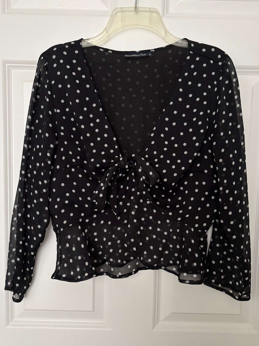 Abercrombie & Fitch Black Polka Dot Tie-Front Blouse
